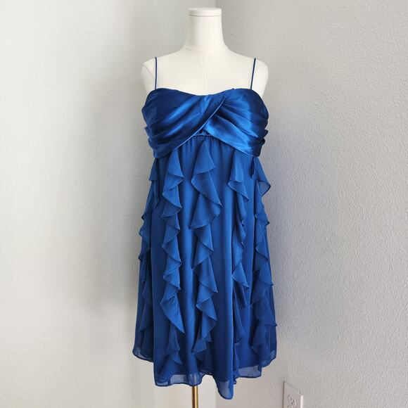 Vintage Y2K Scarlett Nite Blue Satin Ruffle Cocktail Party Dress 16 - Picture 11 of 11